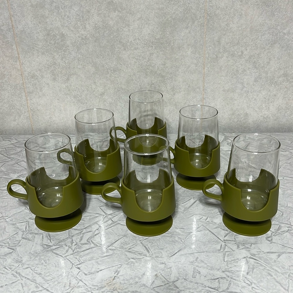 Glass-snap by Corning with avocado green holders set of 6